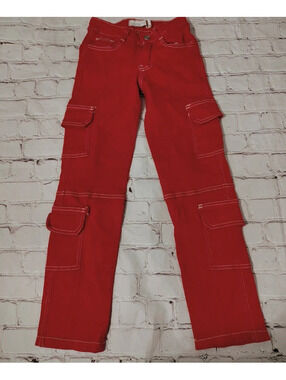 Celebrity Accents Girls Red Cargo Pants Size 7 Straight Leg